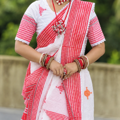 Special Puja Collection: Viral Gamcha-Print Saree